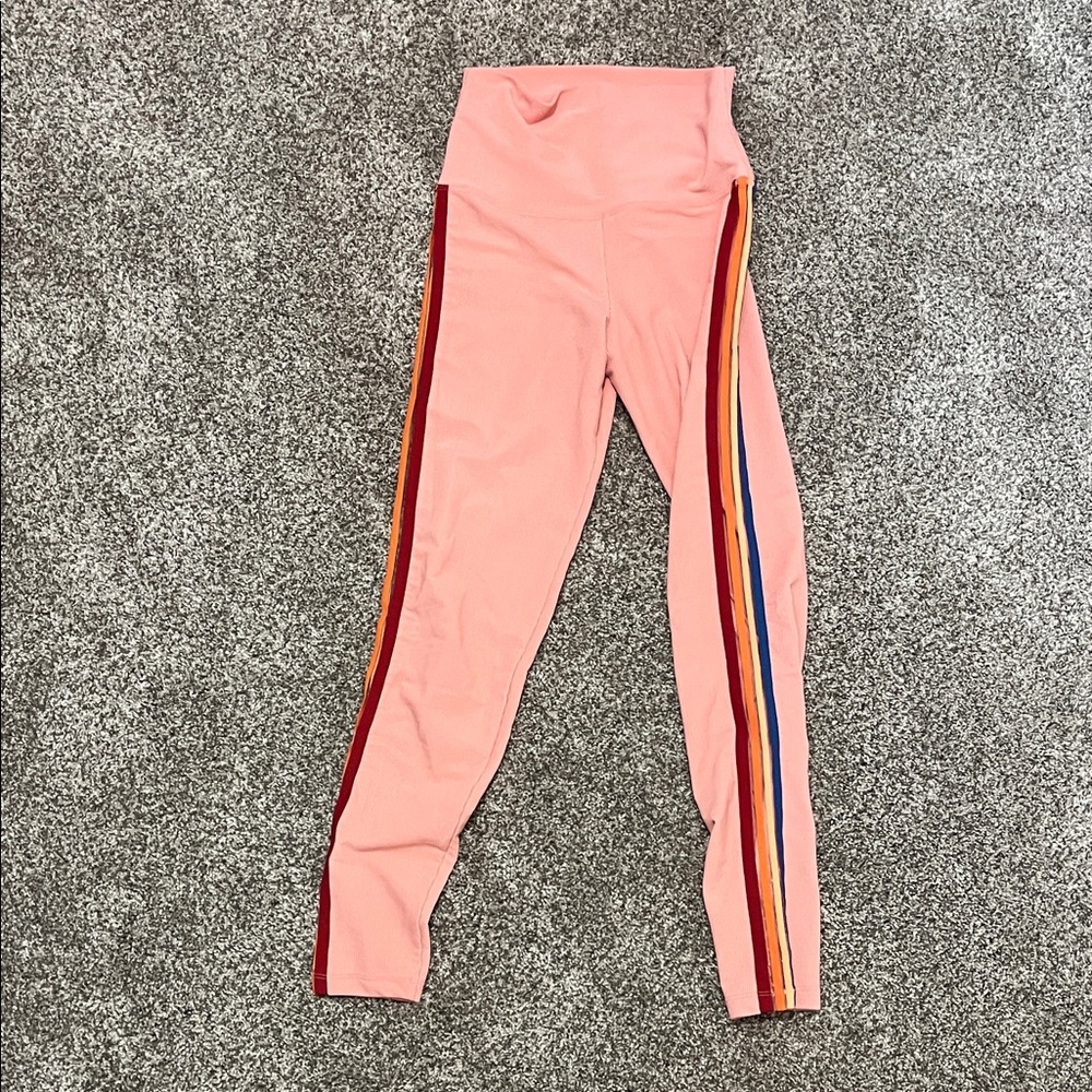 Beach Riot Pink Leggings with Colorful Stripes